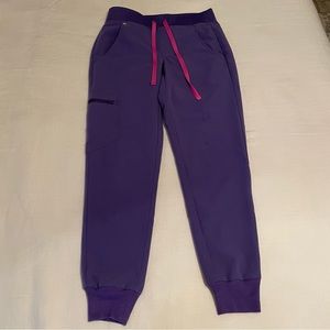 Figs Zamora jogger scrub pants XXS PETITE in purple with pink ties